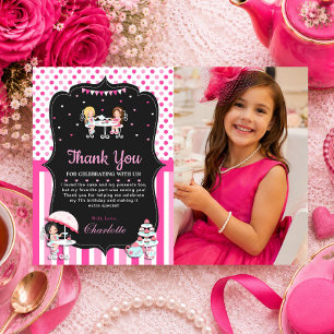 Tarjeta De Agradecimiento Fiesta de té de cumpleaños Pink Cupcake para niñas