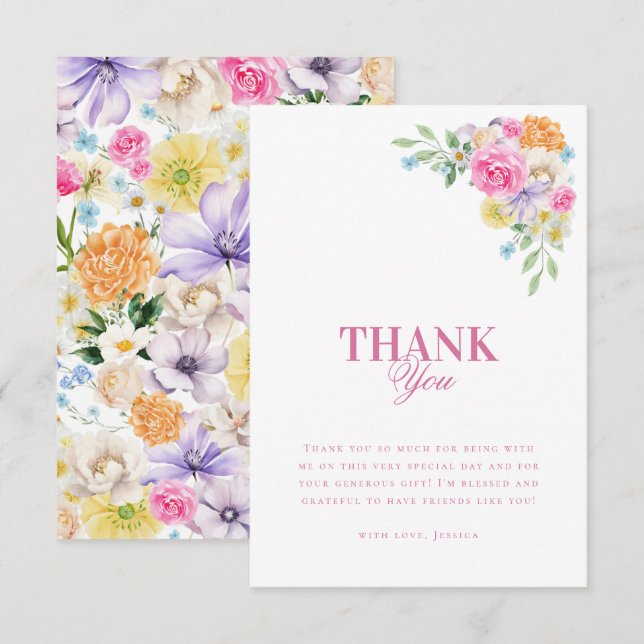 Tarjeta De Agradecimiento Fiesta de té de jardín con ilustración de acuarela (Anverso / Reverso)