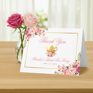 Tarjeta De Agradecimiento Fiesta De Té De Novias De Flores Rosa