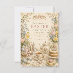 Tarjeta De Agradecimiento Fiesta de té de Pascua, Celebración floral vintage