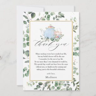 Tarjeta De Agradecimiento Fiesta de té elegante con vegetación para despedid