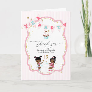 Tarjeta De Agradecimiento Fiesta de té para niña de 12 años con rosa y dorad