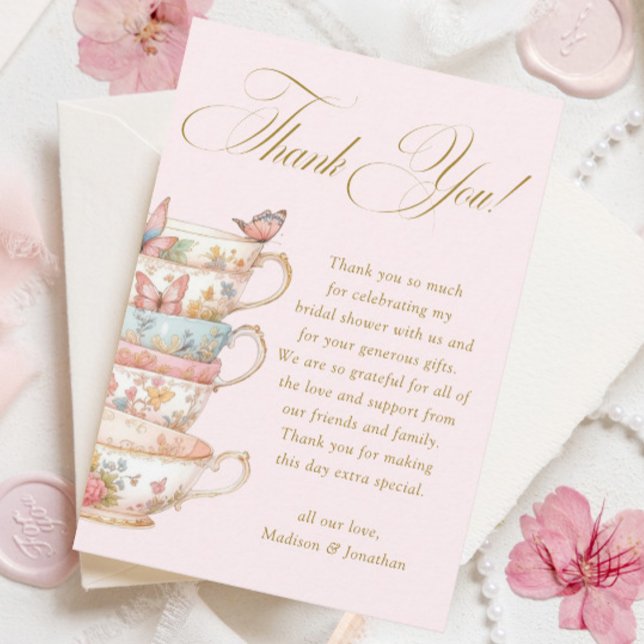 Tarjeta De Agradecimiento Fiesta de té rosa ducha de novia (Subido por el creador)