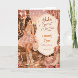 Tarjeta De Agradecimiento Fiesta de Vaquera Cumpleaños Dulces Dieciséis