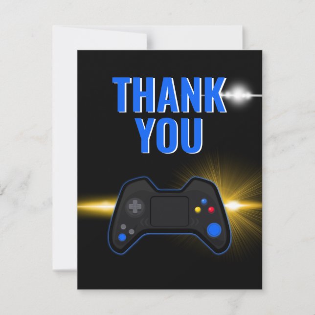 Tarjeta De Agradecimiento Fiesta de videojuegos azul (Anverso)