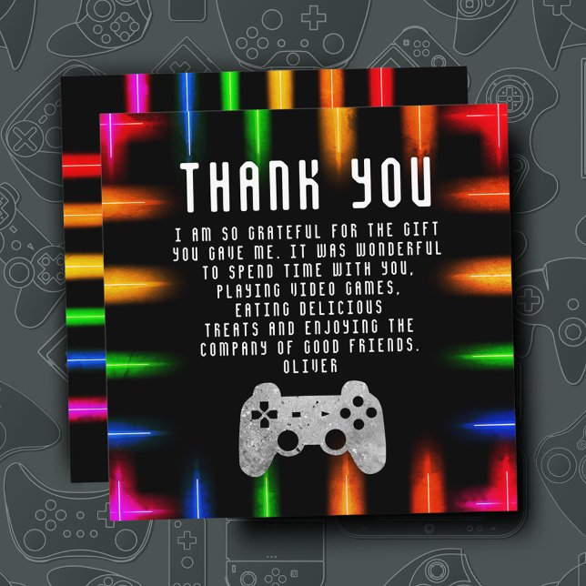 Tarjeta De Agradecimiento Fiesta de videojuegos Controlador Neon Gaming Cump (Subido por el creador)