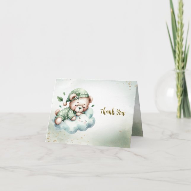 Tarjeta De Agradecimiento Fiesta del Oso de Teddy Dormido del Boho Verde (Anverso)