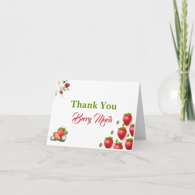 Tarjeta De Agradecimiento Fiesta del primer cumpleaños de fresa | Berry Firs (Anverso)