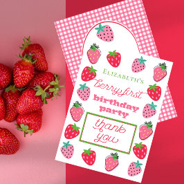Tarjeta De Agradecimiento Fiesta del primer cumpleaños de Strawberries Chica
