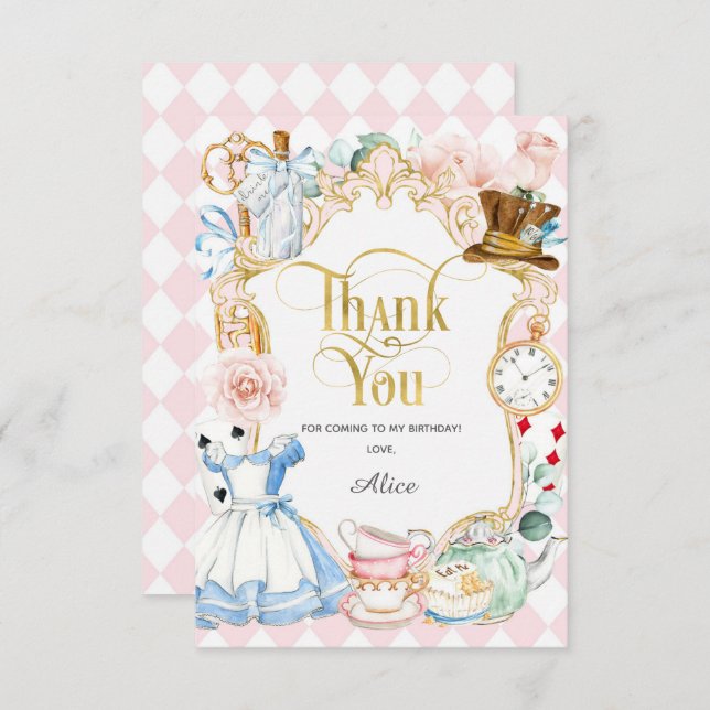 Tarjeta De Agradecimiento Fiesta del té de Alicia en el país de las maravill (Anverso / Reverso)