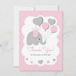 Tarjeta De Agradecimiento Fiesta Elefante Rosa Baby Shower Niña