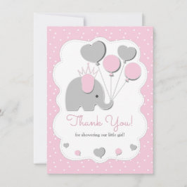 Tarjeta De Agradecimiento Fiesta Elefante Rosa Chica Baby Shower