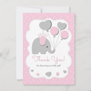 Tarjeta De Agradecimiento Fiesta Elefante Rosa Chica Baby Shower