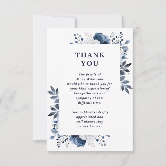 Tarjeta De Agradecimiento Fiesta Floral Azul De La Vida Funeral (Anverso)