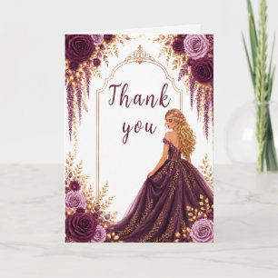 Tarjeta De Agradecimiento Fiesta Floral de Ciruela Profunda Sweet Sixteen