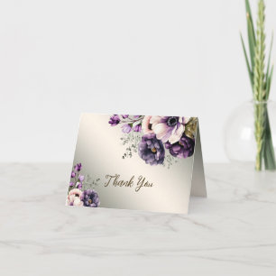 Tarjeta De Agradecimiento Fiesta Flores Púrpura Rosa Golden Elegant