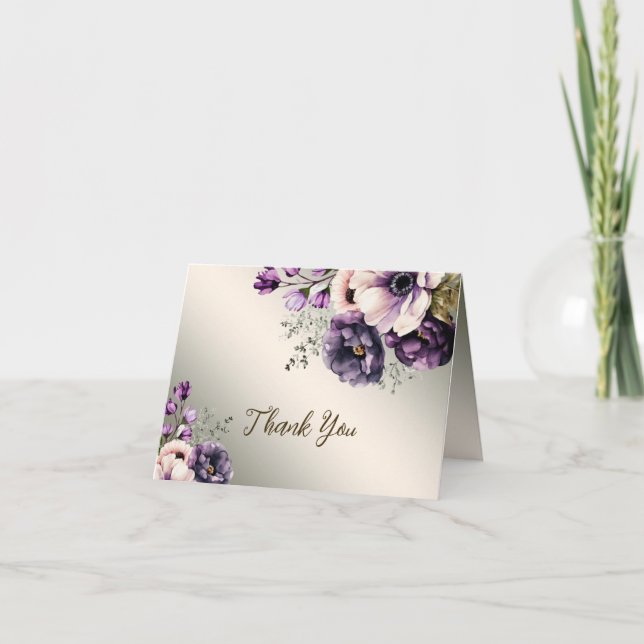 Tarjeta De Agradecimiento Fiesta Flores Púrpura Rosa Golden Elegant (Anverso)