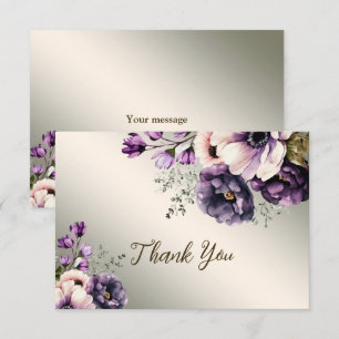 Tarjeta De Agradecimiento Fiesta Flores Púrpura Rosa Golden Elegant