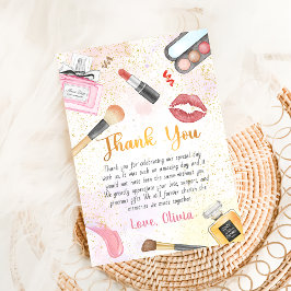 Tarjeta De Agradecimiento Fiesta Glam Chica Makeup Cumpleaños Gracias Tarjet