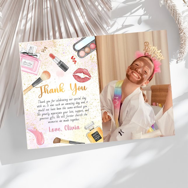 Tarjeta De Agradecimiento Fiesta Glam Chica Makeup Fotos de cumpleaños (Subido por el creador)