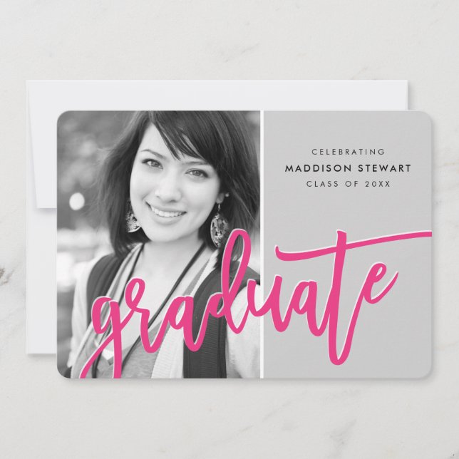Tarjeta De Agradecimiento fiesta GRAD de 2021 gris rosa con membrete moderno (Anverso)