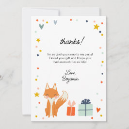 Tarjeta De Agradecimiento Fiesta infantil moderna de zorro lindo, gracias