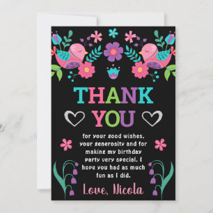 Tarjeta De Agradecimiento Fiesta Mexicana de cumpleaños con pájaros y flores
