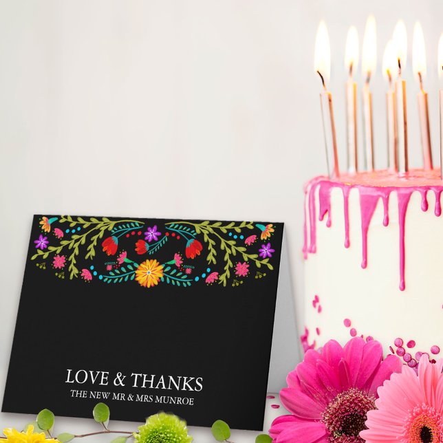 Tarjeta De Agradecimiento Fiesta Mexicana Floral Negro Personalizado (Thank you card from my Mexican Fiesta Floral collection. Message me to create co-ordinating items.
)