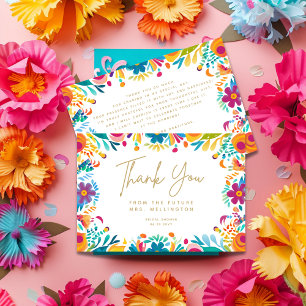 Tarjeta De Agradecimiento Fiesta Mexicana Flores Amarillas y Rosadas Lluvia 