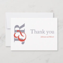 Tarjeta De Agradecimiento Fiesta | Moderno Monograma Boda Gracias