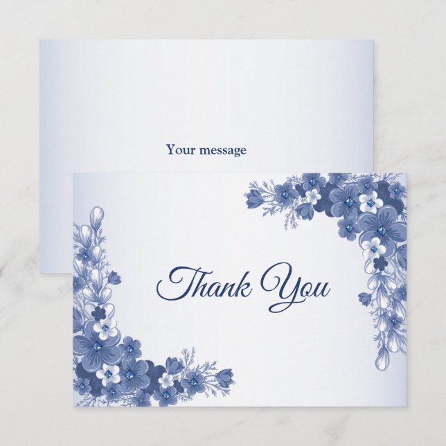 Tarjeta De Agradecimiento Fiesta nupcial Floral Azul Gris Blanco Rústico (Anverso / Reverso)