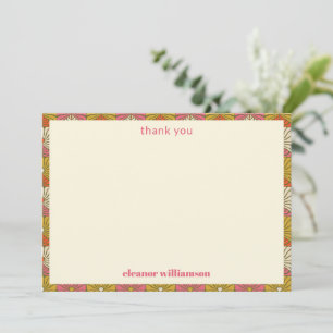 Tarjeta De Agradecimiento Fiesta Nupcial Retro 70s Naranja Rosa Floral Perso