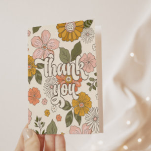 Tarjeta De Agradecimiento Fiesta Retro Groovy Vintage Floral para Niñas