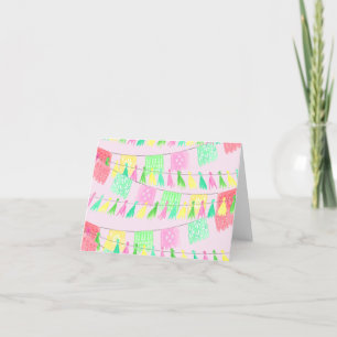 Tarjeta De Agradecimiento Fiesta Rosa Verde Papel Picado con Borla Monogramá