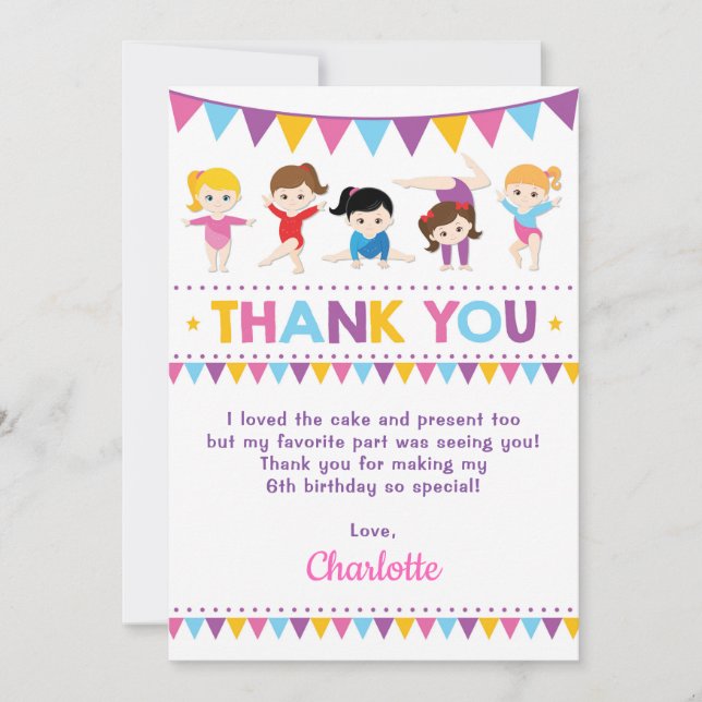 Tarjeta De Agradecimiento Fiesta rosado femenino del gimnasio del cumpleaños (Anverso)