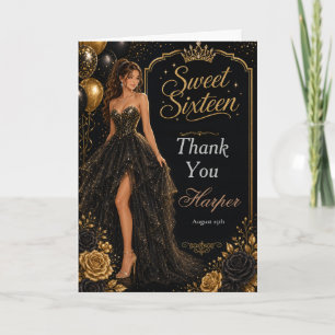 Tarjeta De Agradecimiento Fiesta Sweet 16 Bola de Discoteca Negra