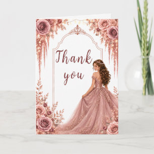 Tarjeta De Agradecimiento Fiesta Sweet Sixteen de flores rosadas polvorienta