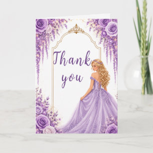 Tarjeta De Agradecimiento Fiesta Sweet Sixteen Floral Dorado Suave de Lavand
