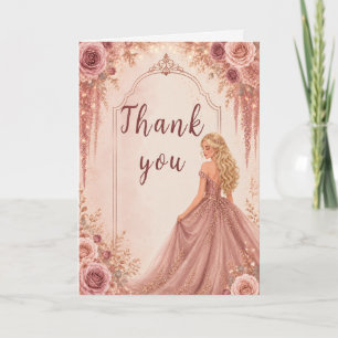 Tarjeta De Agradecimiento Fiesta Sweet Sixteen Floral Rosa Polvo