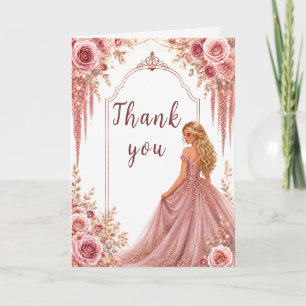 Tarjeta De Agradecimiento Fiesta Sweet Sixteen Floral Rosa Polvo