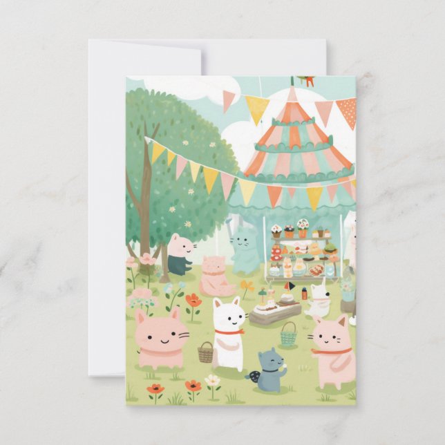Tarjeta De Agradecimiento Fiesta temática linda. Cumpleaños (Anverso)