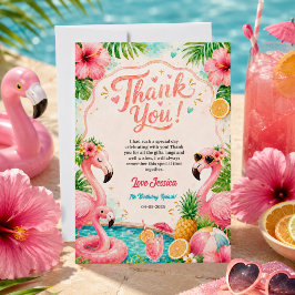 Tarjeta De Agradecimiento Fiesta Tropical de Cumpleaños 7 años en la Piscina