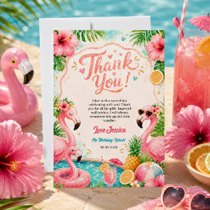 Tarjeta De Agradecimiento Fiesta Tropical de Cumpleaños 7 años en la Piscina