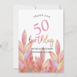 Tarjeta De Agradecimiento Fiesta tropical rosa artificial acuarela