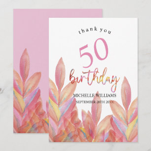 Tarjeta De Agradecimiento Fiesta Tropical Rosa Artística Acuarela
