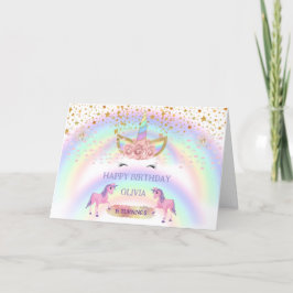 Tarjeta De Agradecimiento Fiesta unicornio Arcoiris primer chica de cumpleañ