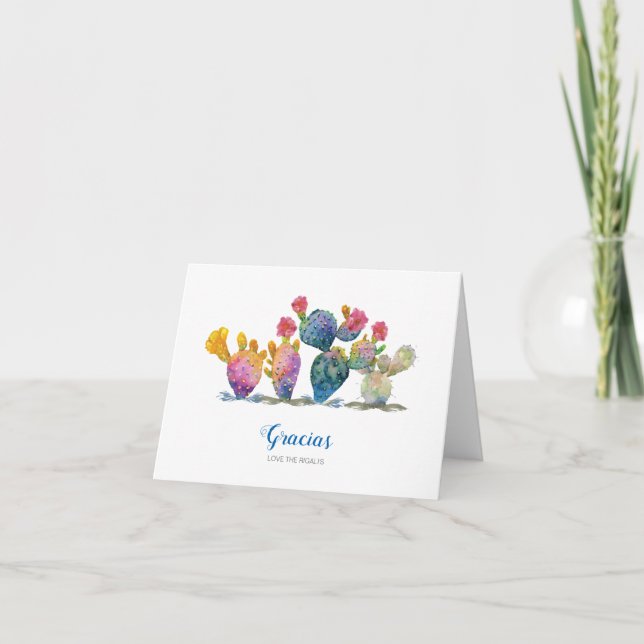Tarjeta De Agradecimiento Fiesta Watercolor Cactus Bridal Shower (Anverso)