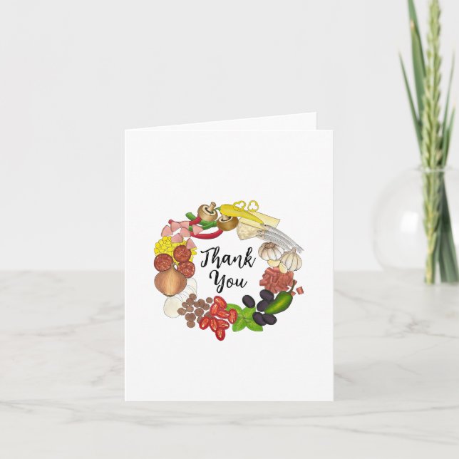 Tarjeta De Agradecimiento Fiestas Pizza Toppings Ilustracion de alimentos Gr (Anverso)