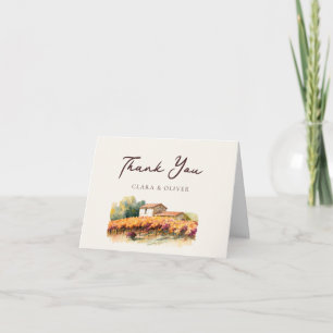 Tarjeta De Agradecimiento Filas de viña dorada ámbar Cantina toscana Boda It