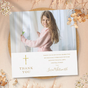 Tarjeta De Agradecimiento Firma dorada Foto Primera Comunión